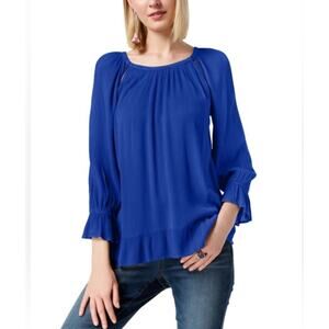INC International Concepts Women’s Peasant Blouse XL Blue Relaxed Fit EUC